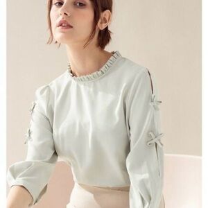 Miss Patina Ruffle Neck Bow Sleeve Top